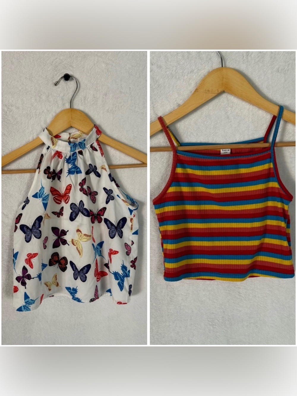 Girls Butterfly Top & Rainbow Striped Crop Tank size 10